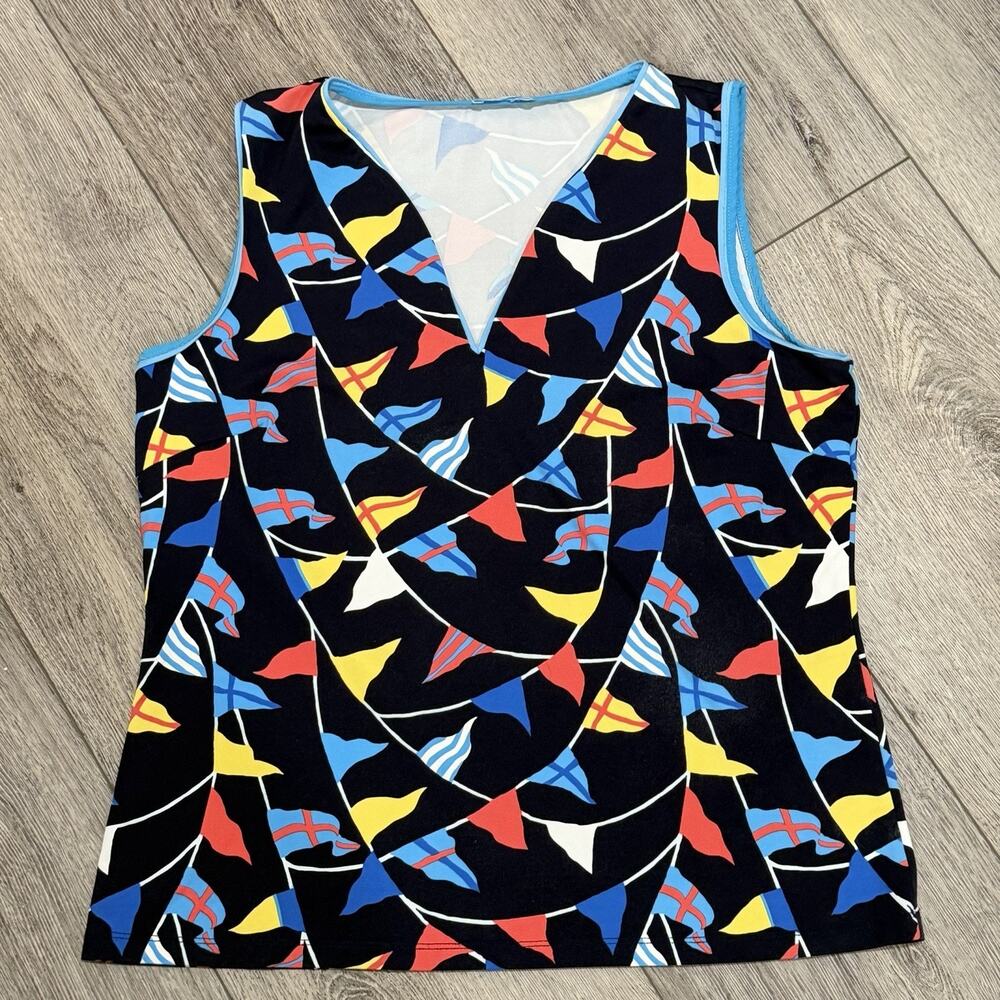J. McLaughlin Nautical Flag Print Sleeveless Top V-Neck Catalina Cloth Yacht L